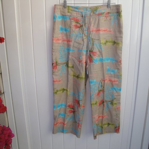 Peck & Peck Women's Pants Size 10 Linen Printed Preppy Coastal Summer - Picture 1 of 3